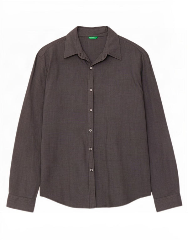 Benetton Chemise Femme UK 16 Grandes Rayures Grises