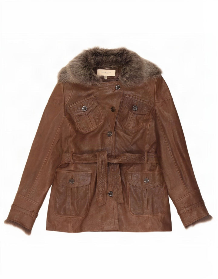 Karen Millen Veste en cuir pour femme UK 12 Marron moyen