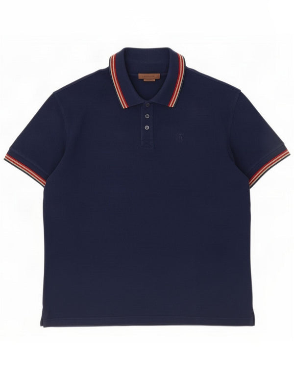 Corneliani Polo Homme IT 52 Large Bleu Marine Rayé Coton