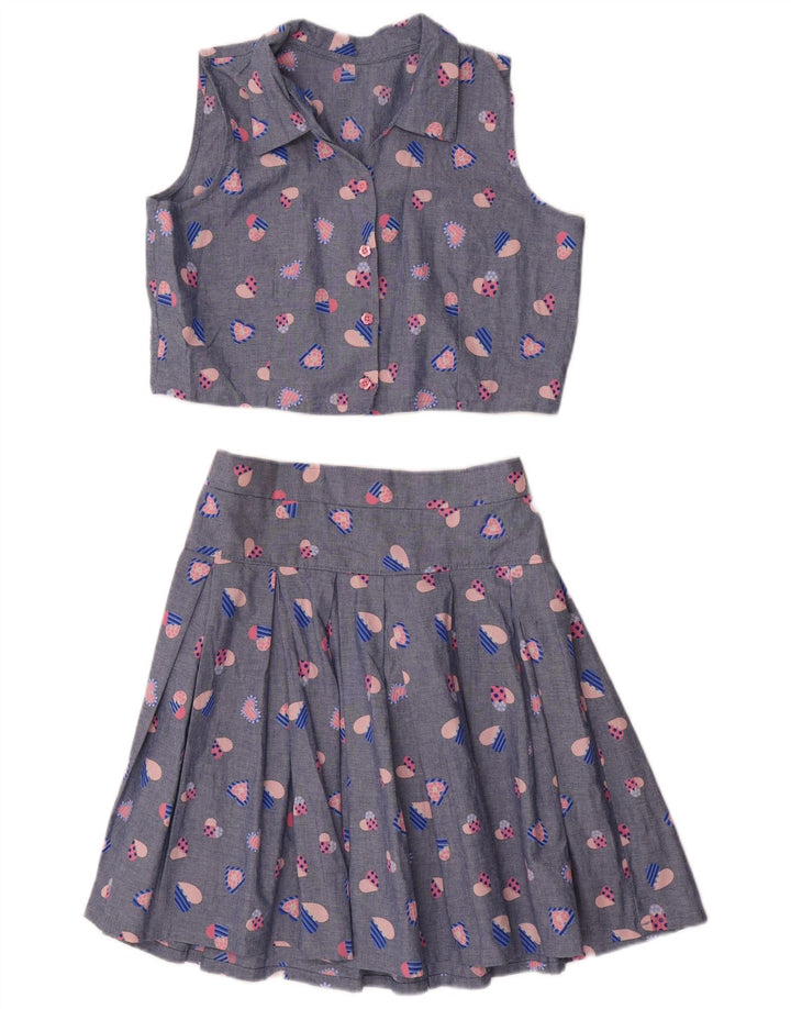 vintage Femmes 2 Pièces Jupe Ensemble Moyen W32 Bleu Géométrique