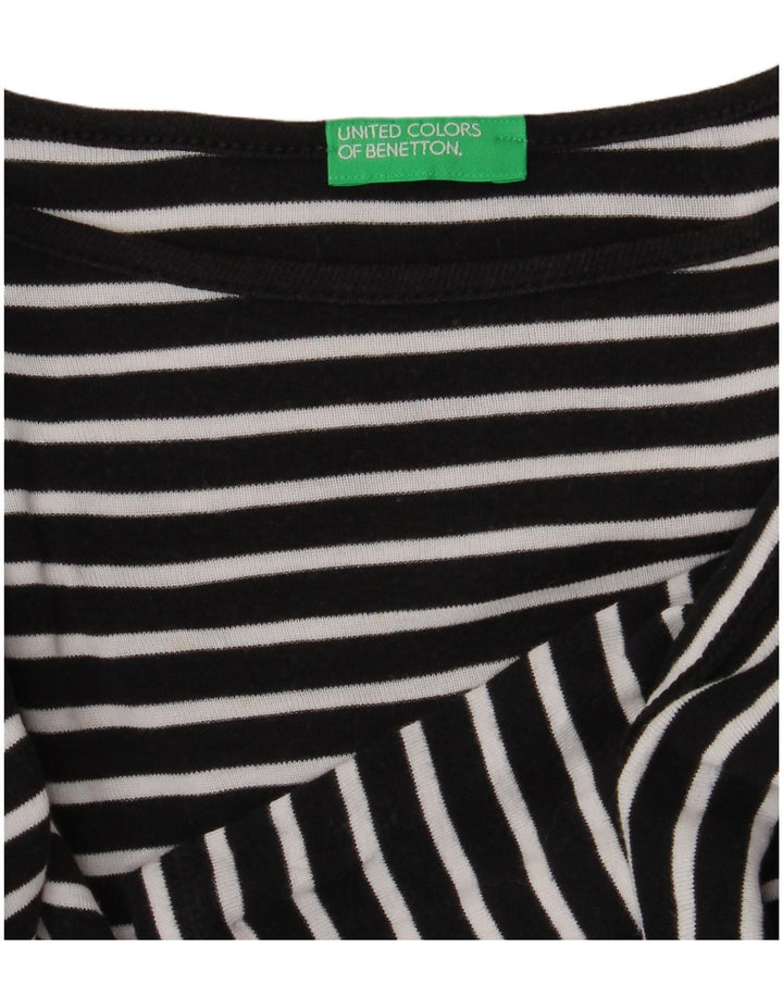 Benetton Haut Femme Manches 3/4 UK 12 Moyen Noir Rayé Nautique