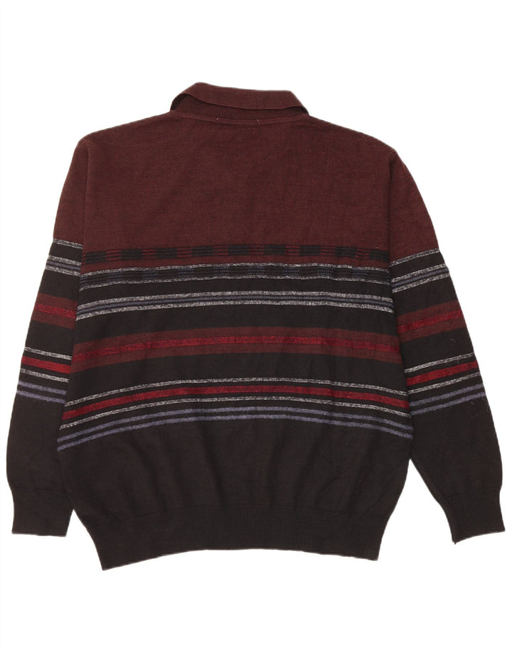 BREIDHOF Pull à col polo pour homme en laine rayée bordeaux