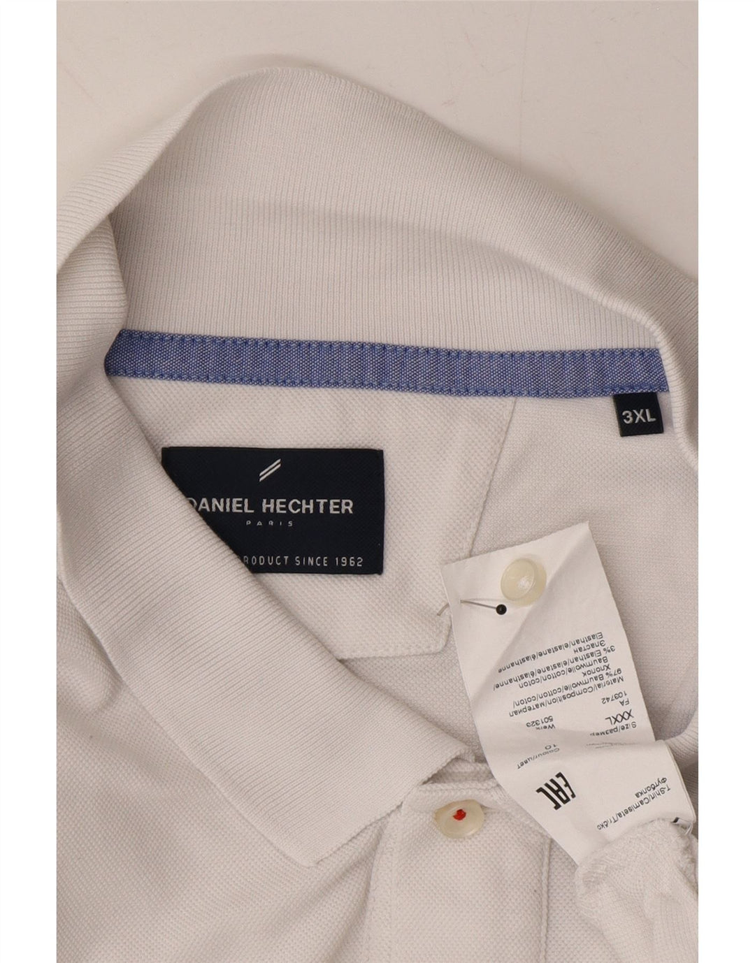 DANIEL HECHTER Mens Polo Shirt 3XL White Cotton Vintage Daniel Hechter and Second-Hand Daniel Hechter from Messina Hembry 