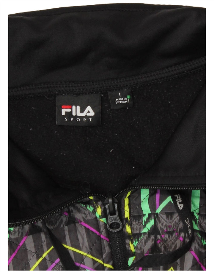 Fila Pull à capuche zippé pour femme UK 16 Large Noir Géométrique Polyester