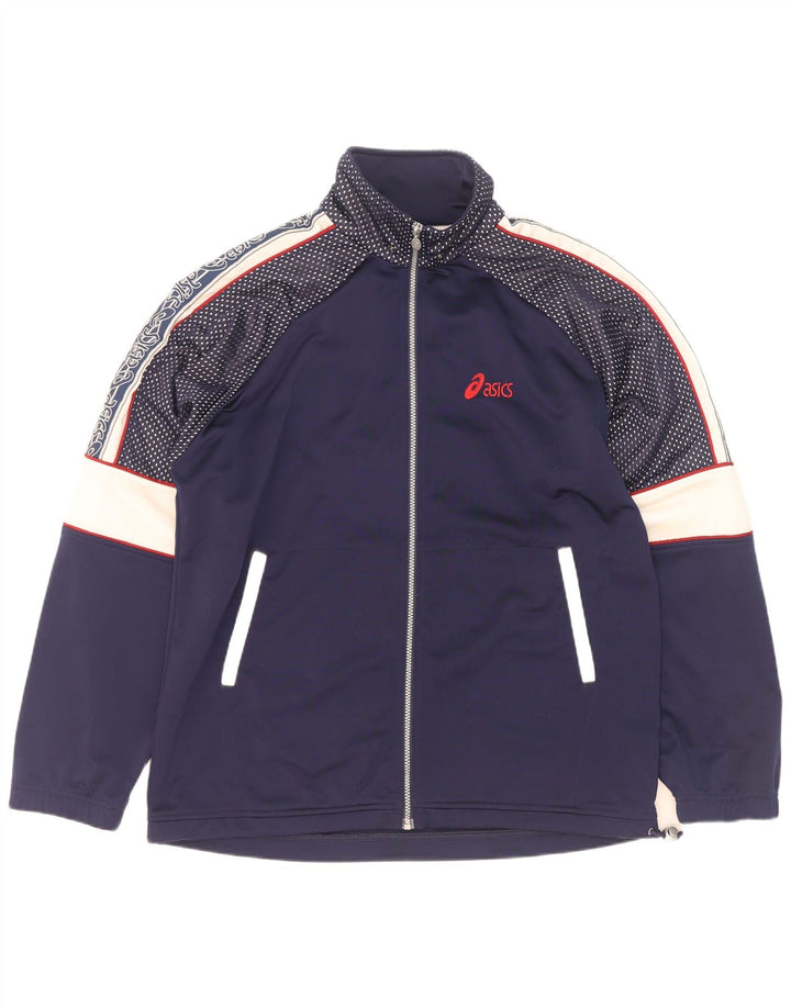 Asics Veste de survêtement graphique pour hommes, grand, bleu marine, colour block