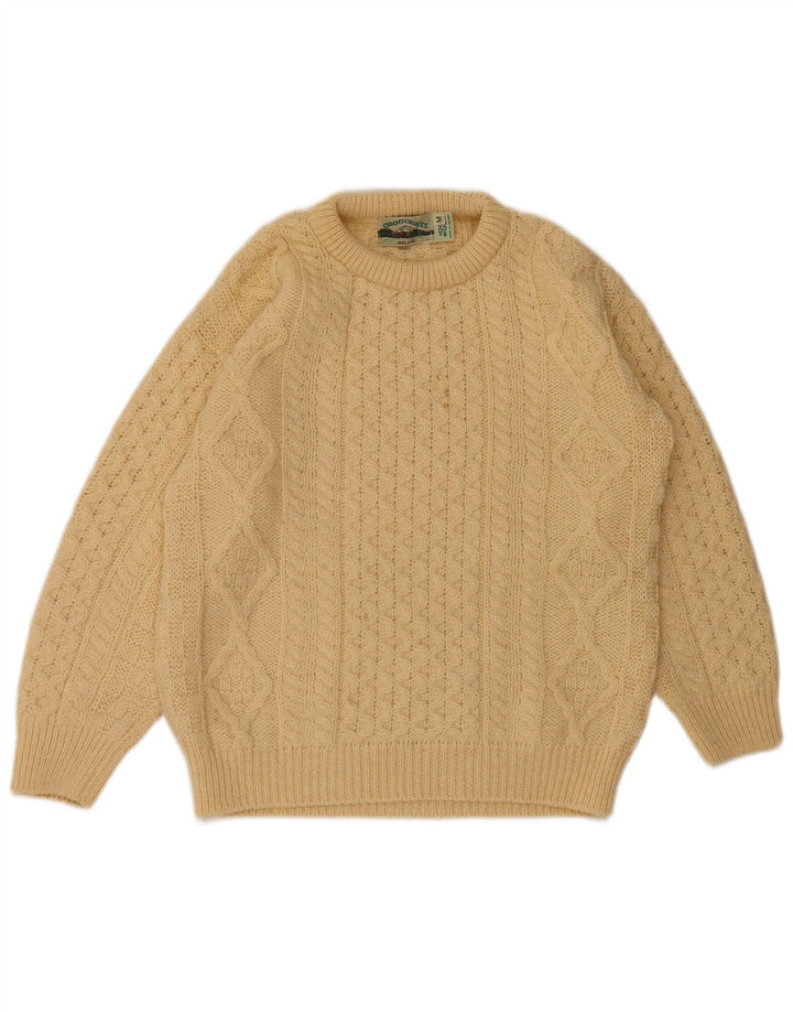 arancrafts Pull à col rond pour homme en laine beige moyen