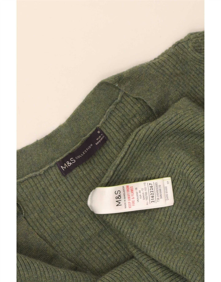 Marks & Spencer Pull col en V pour femme UK 16 Large Kaki Polyester