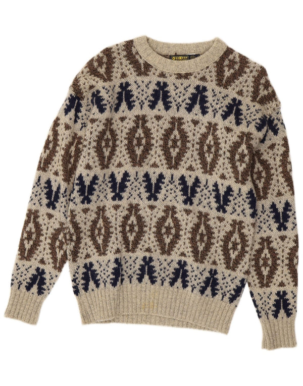 Osh Kosh Pull col bateau pour homme en laine Fair Isle gris Taille L