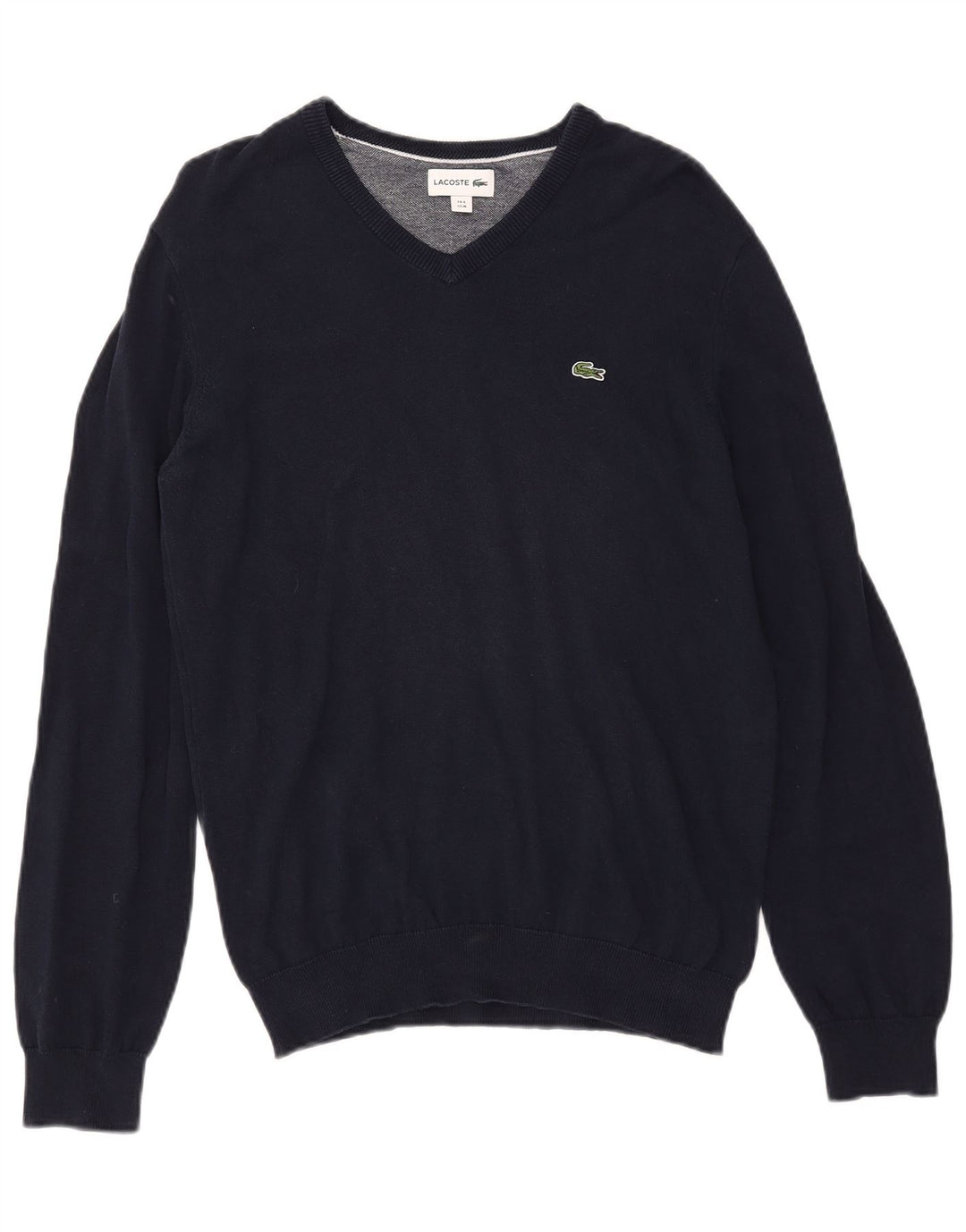 LACOSTE Homme Col V Pull Pull Taille 4 Moyen Bleu Marine Coton