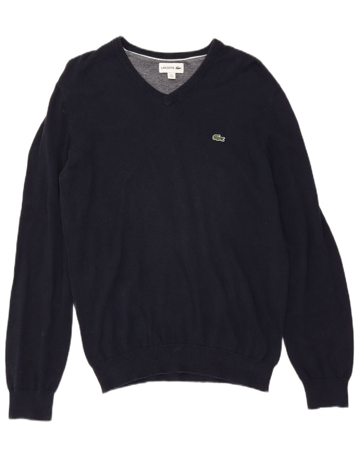 LACOSTE Homme Col V Pull Pull Taille 4 Moyen Bleu Marine Coton