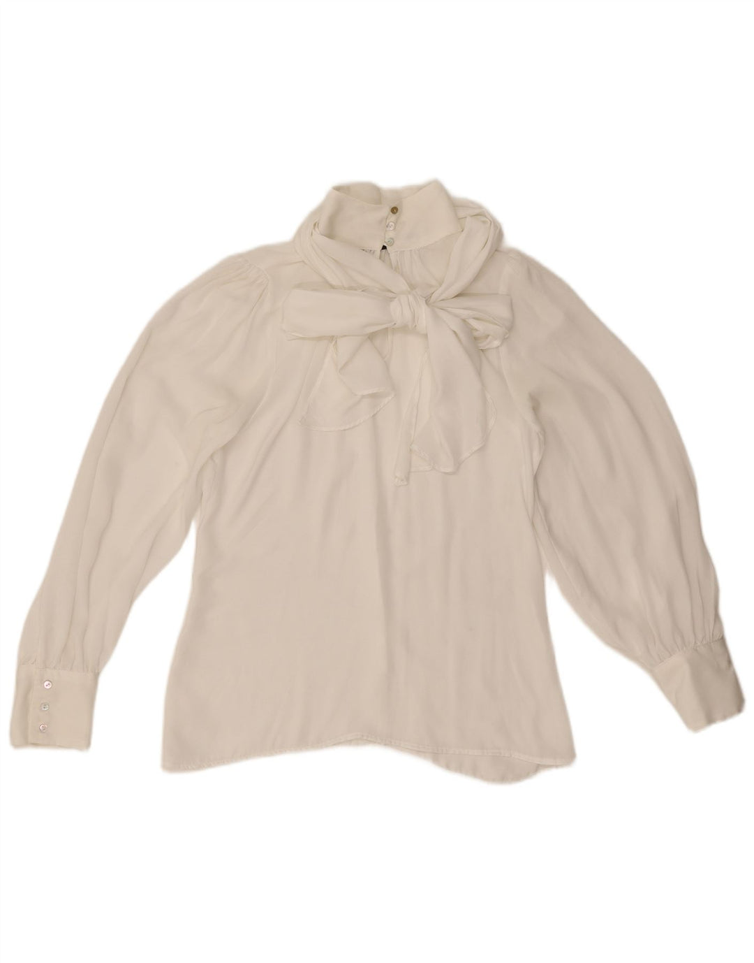 Zara Chemisier à manches longues avec nœud papillon pour femme UK 6 XS Blanc Polyester