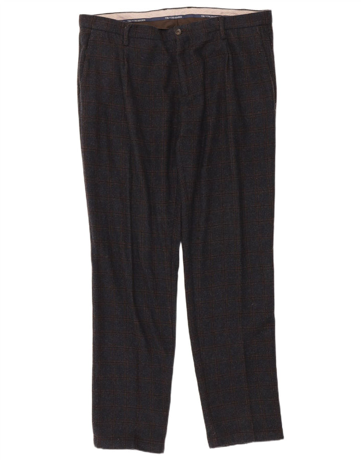 Trussardi Pantalon De Costume Droit W38 L33 Bleu Marine À Carreaux