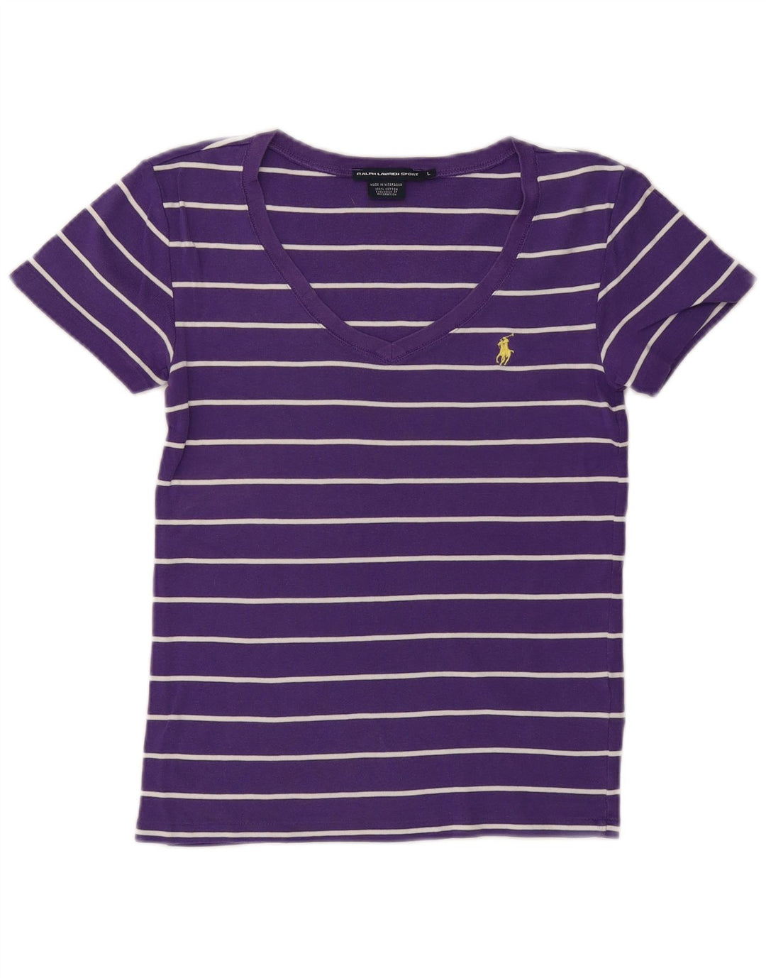 RALPH LAUREN T-Shirt Femme Top UK 14 Grand Coton Rayé Violet