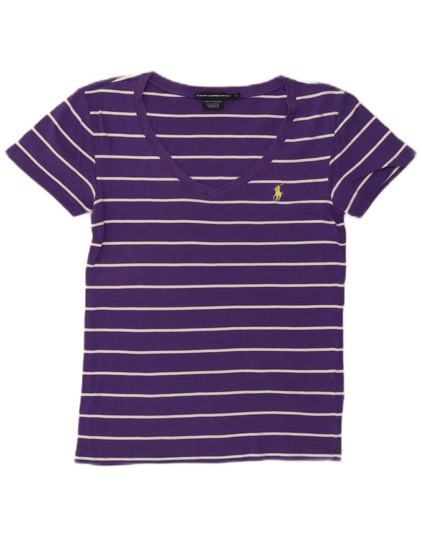RALPH LAUREN T-Shirt Femme Top UK 14 Grand Coton Rayé Violet