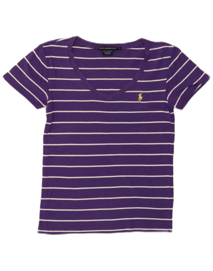 RALPH LAUREN T-Shirt Femme Top UK 14 Grand Coton Rayé Violet