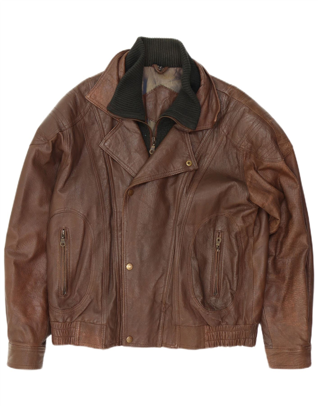 VINTAGE Veste en cuir coupe ample pour homme UK 34 XS Cuir marron