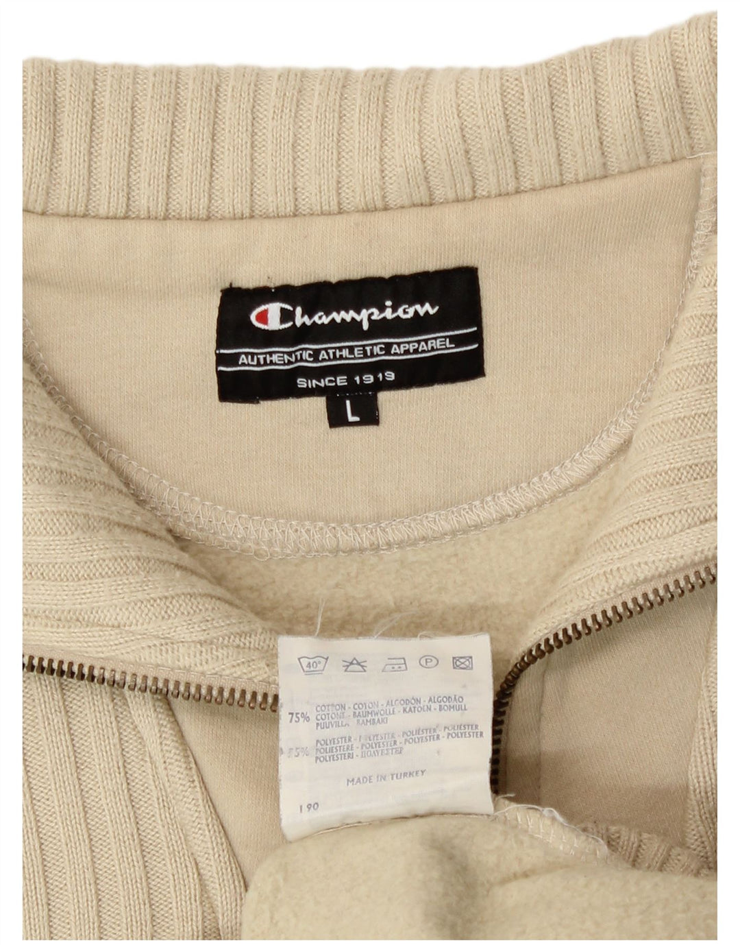 Champion Sweat-shirt à col zippé pour homme Grand coton beige