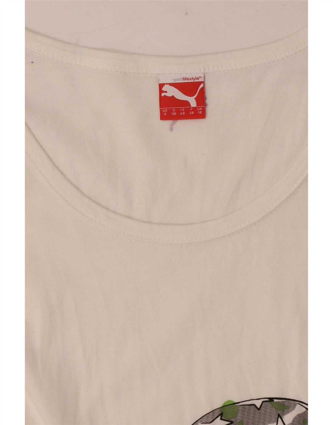 Puma T-shirt graphique régulier pour femme UK 10 Small Blanc