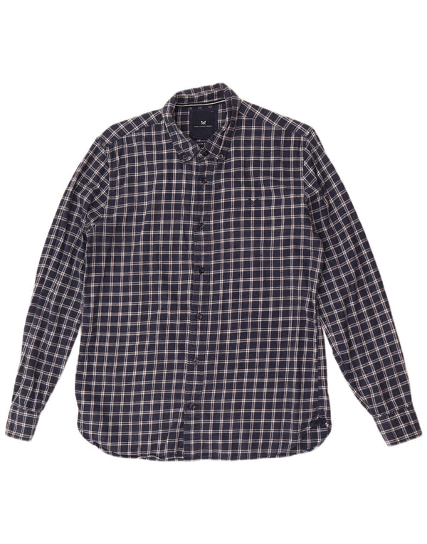 Crew Clothing Chemise Slim Fit en Flanelle pour Homme en Coton à Carreaux Bleu Marine Moyen