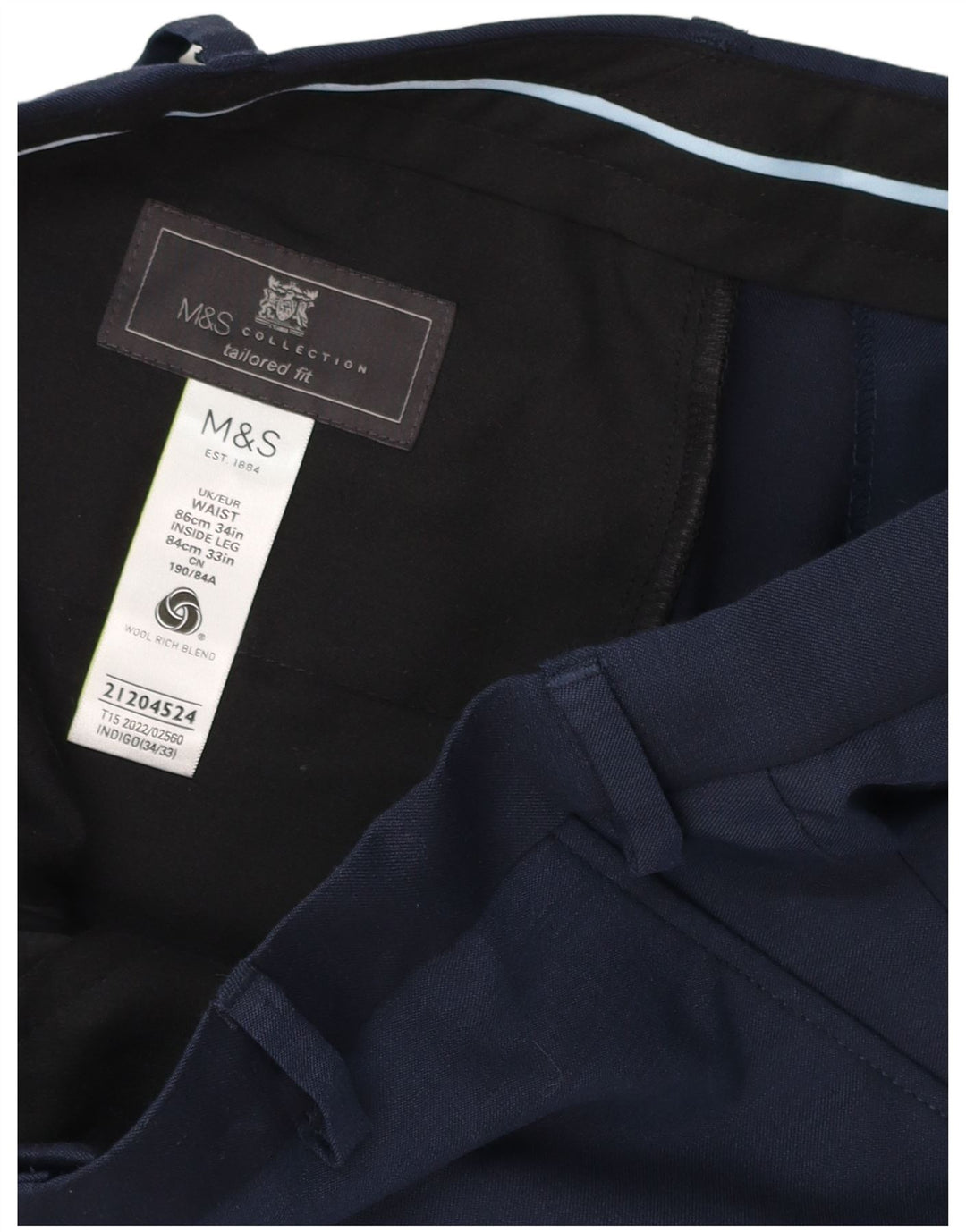 Marks & Spencer Pantalon de costume droit pour homme W34 L33 Bleu