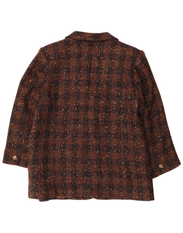 vintage Femmes 2 Bouton Blazer Veste UK 18 XL Brown Check