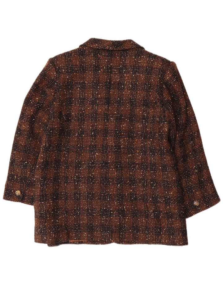 vintage Femmes 2 Bouton Blazer Veste UK 18 XL Brown Check
