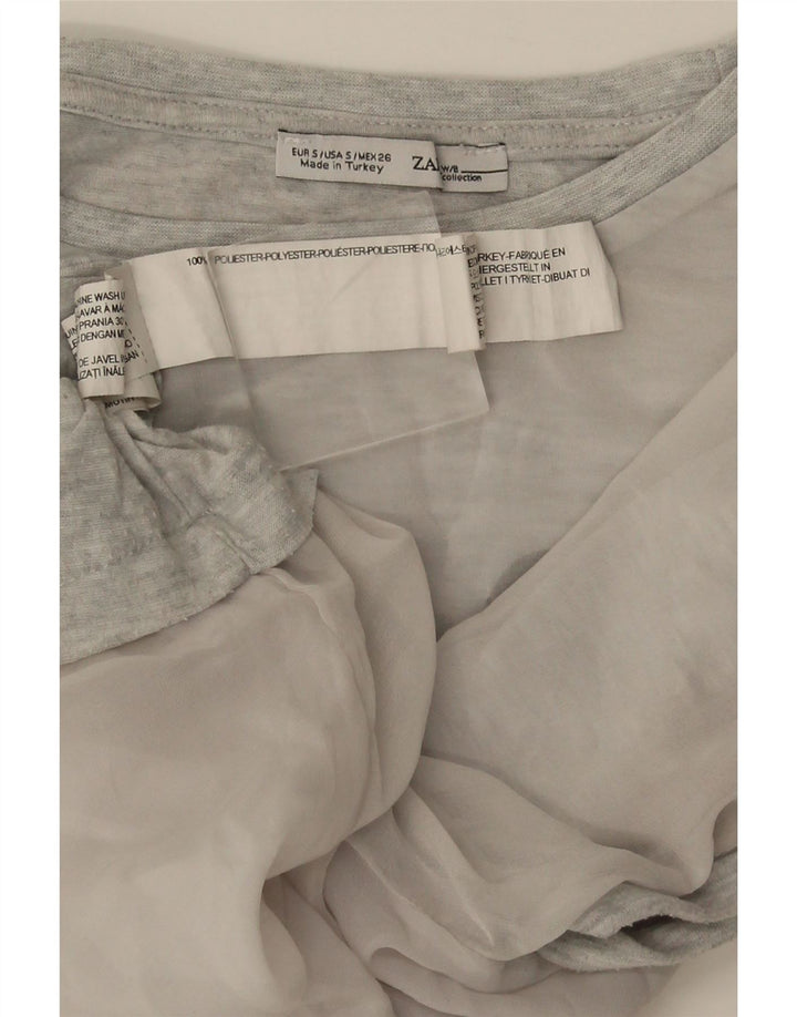Zara Womens Graphic T-Shirt Top UK 10 Petit Gris Polyester
