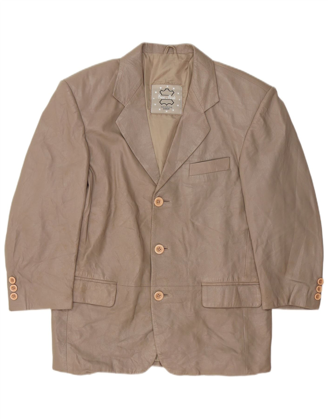 VINTAGE Femme 3 Boutons Veste Blazer En Cuir UK 16 Grand Cuir Gris