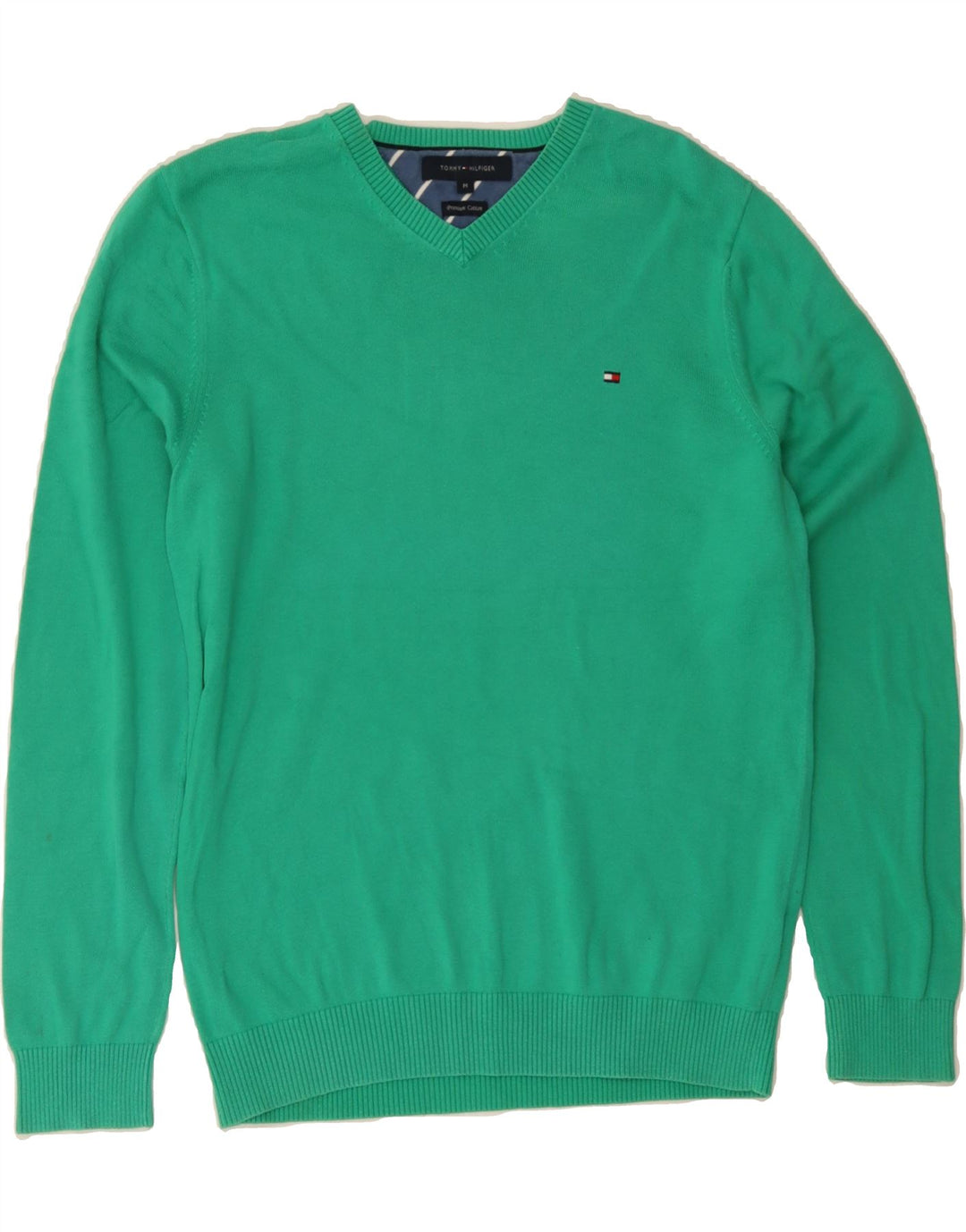 TOMMY HILFIGER Mens V-Neck Jumper Sweater Medium Green Cotton Vintage Tommy Hilfiger and Second-Hand Tommy Hilfiger from Messina Hembry 