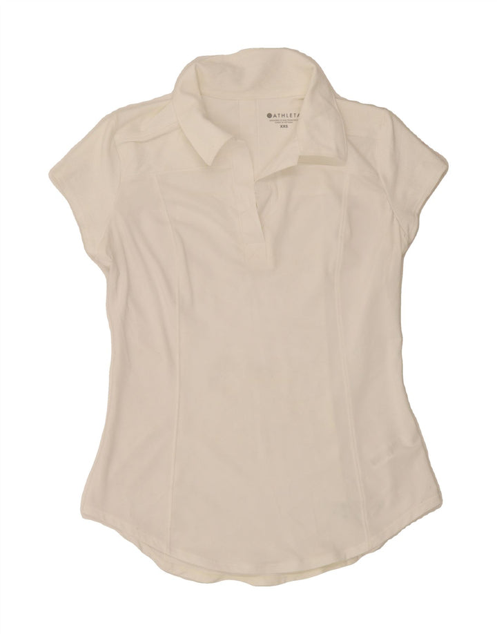 ATHLETA Womens Polo Shirt UK 2 2XS Off White Polyester Vintage Athleta and Second-Hand Athleta from Messina Hembry 