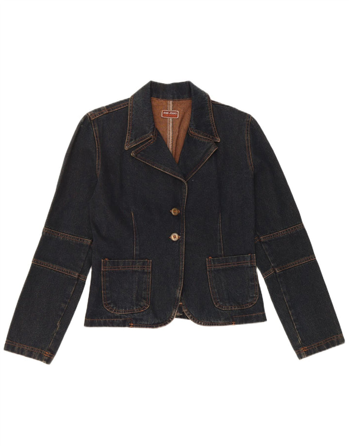 VINTAGE Femme 2 Bouton Denim Blazer Veste UK 12 Moyen Bleu Marine Coton