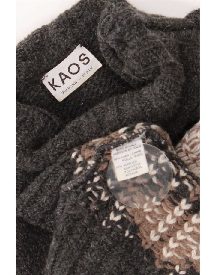 Kaos Pull col roulé pour femme UK 14 Grande laine géométrique grise