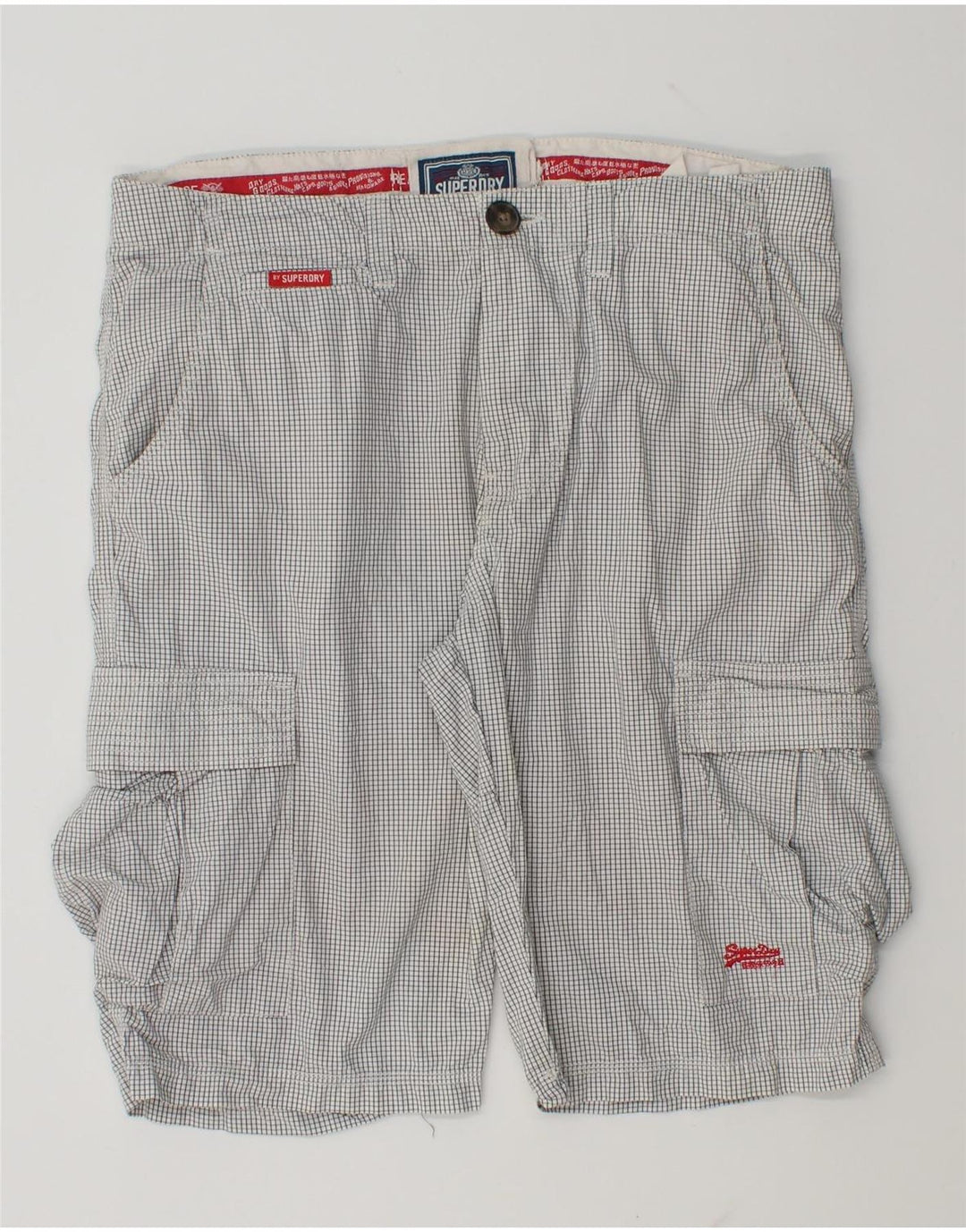 Superdry Short Cargo Homme Large W36 Coton Vichy Blanc