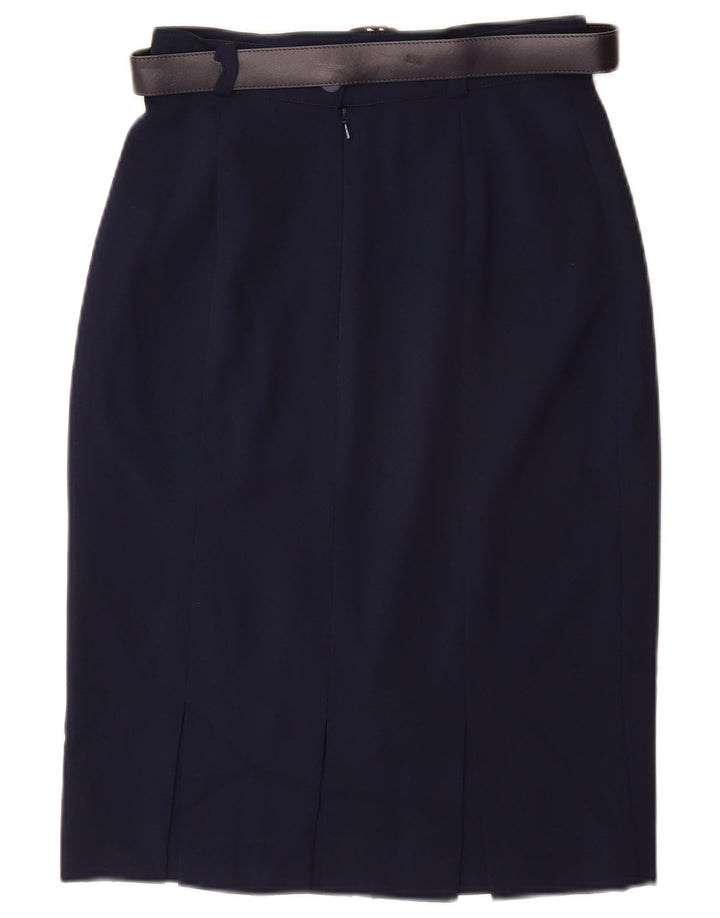 VINTAGE Jupe crayon femme UK 10 Petit W26 Bleu Marine Polyester