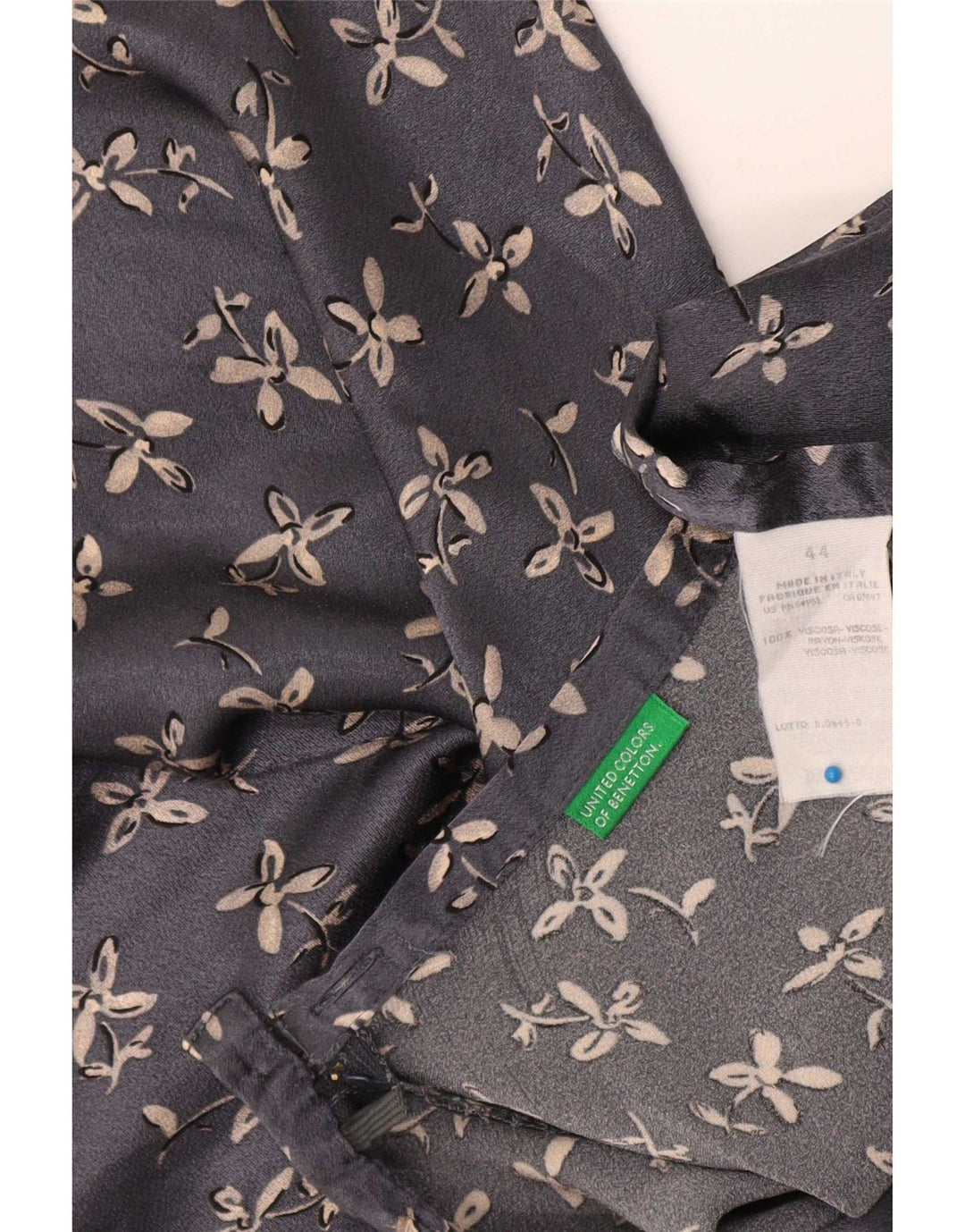 Benetton Jupe trapèze IT 44 Medium W30 Gris Floral Viscose