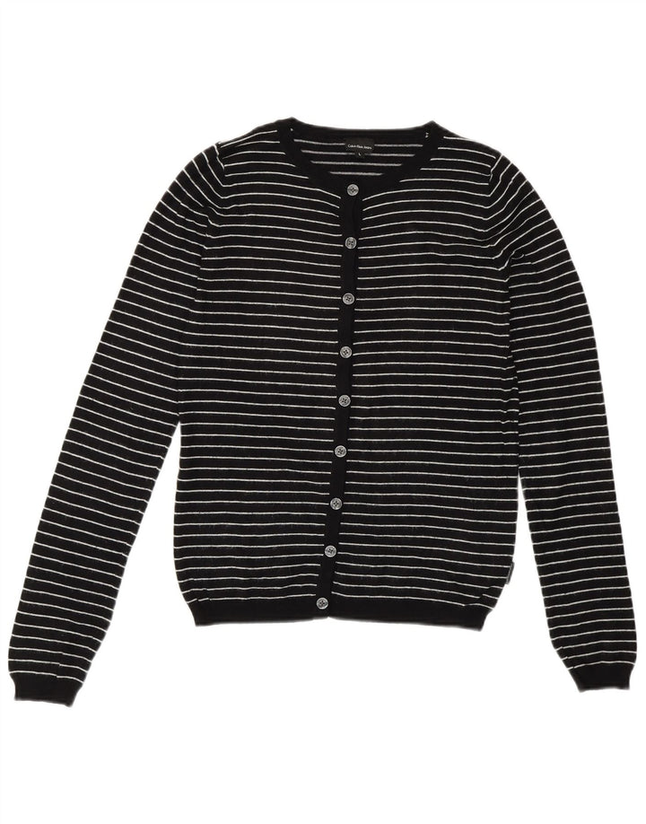 CALVIN KLEIN JEANS Pull Cardigan Fille 11-12 Ans Large Noir Rayé