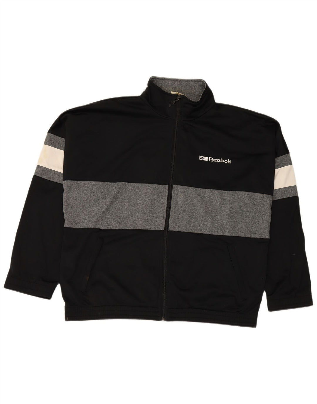REEBOK Veste de survêtement graphique coupe ample pour hommes, petit, noir, colour block