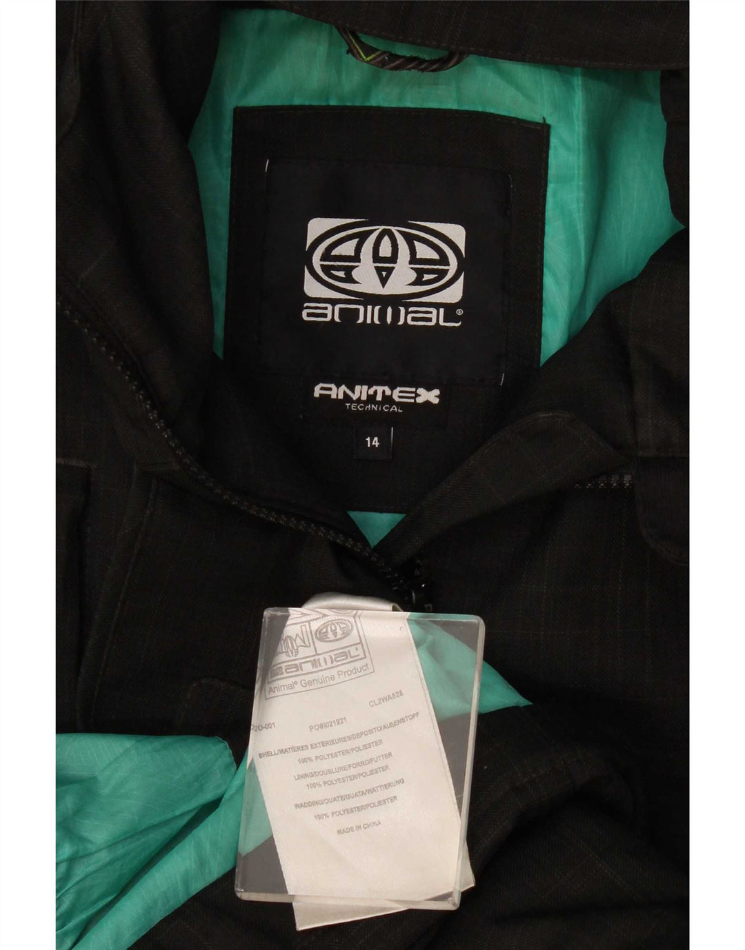Animal Veste coupe-vent à capuche pour femme UK 14 Grand carreaux noirs en polyester