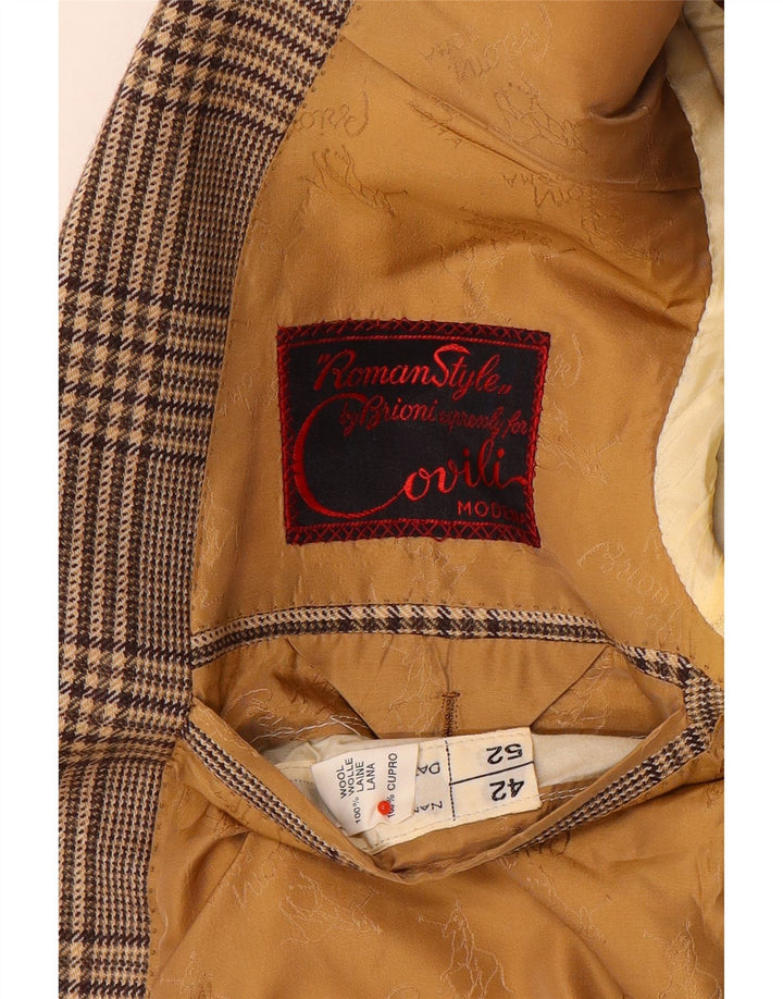 vintage Homme 2 Bouton Blazer Veste UK 42 XL Marron Check Laine