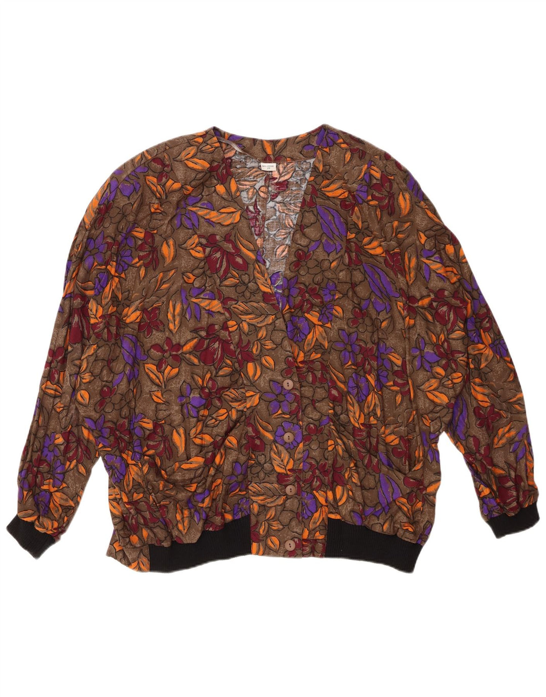 VINTAGE Chemisier Chemise Femme UK 20 2XL Marron Floral Viscose