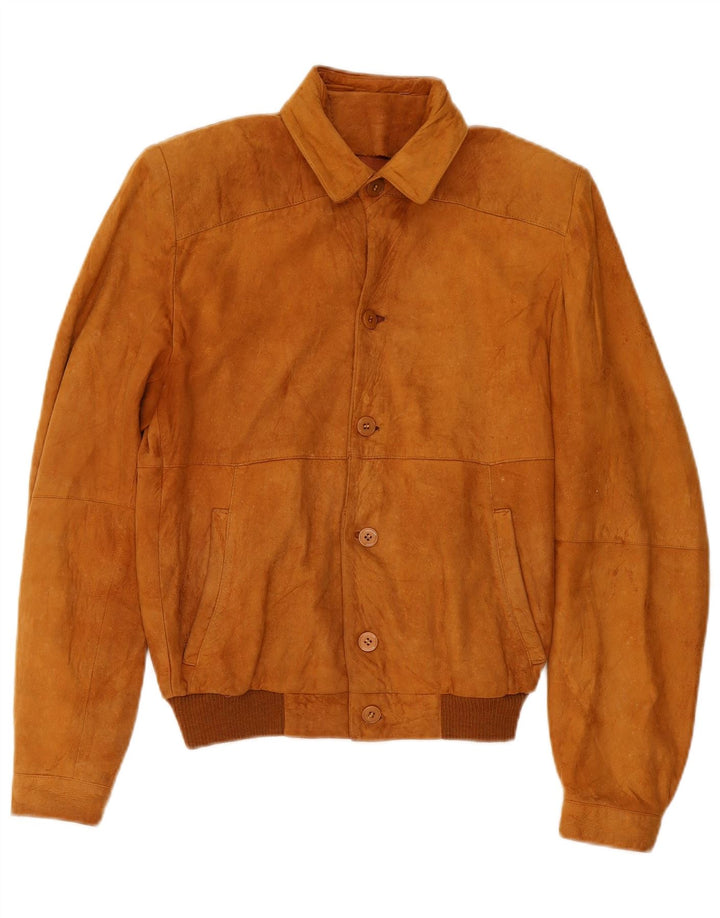 vintage Mens Suede Bomber Jacket IT 46 Petit Cuir Beige