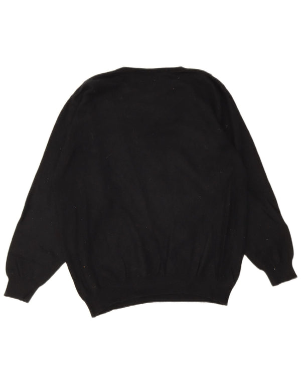vintage Womens Graphic Crew Neck Jumper Pull UK 16 Grand Angora Noir