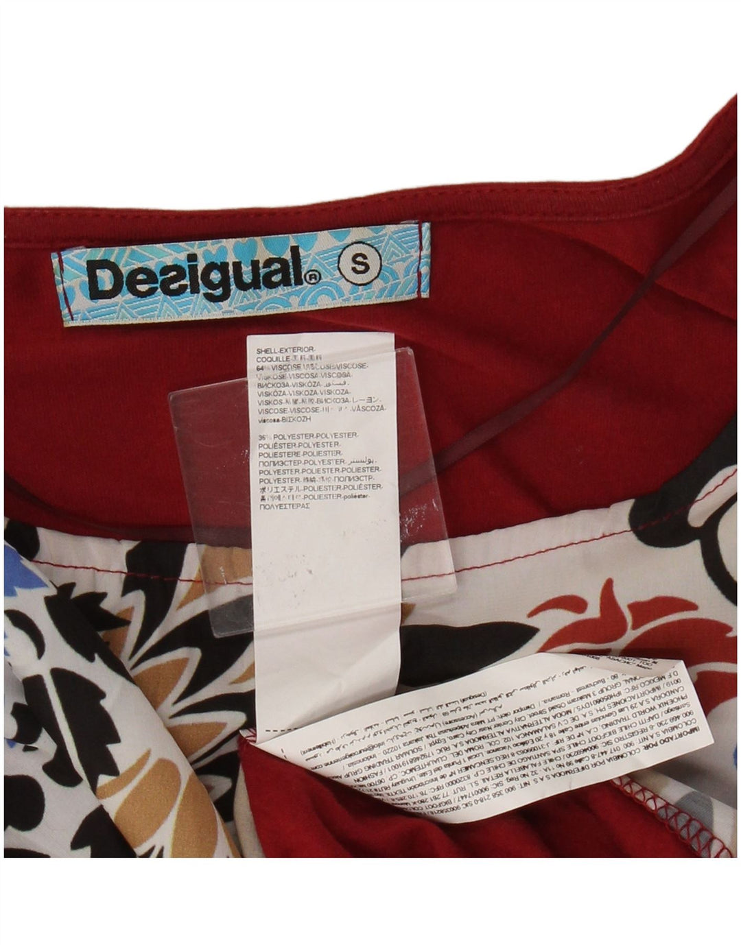 Desigual Chemisier Top UK 10 Small Rouge Floral Viscose Femme