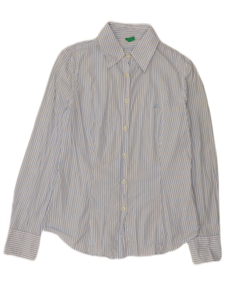 Benetton Chemise Femme UK 12 Coton à fines rayures blanc moyen