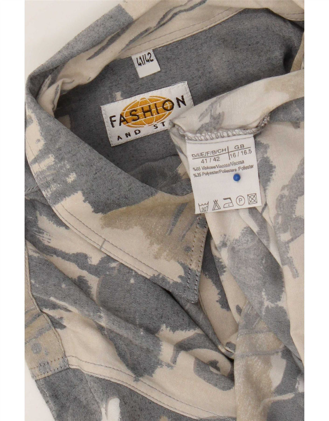 vintage Mens Abstract Pattern Shirt Taille 41/42 16 1/2 Grande Viscose Grise