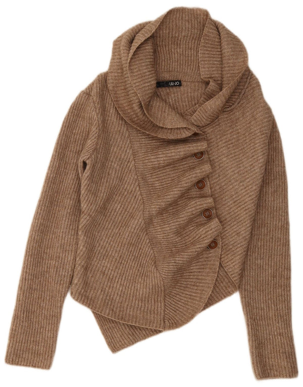 Liu Jo Femme Cardigan Asymétrique Pull IT 40 Petit Acrylique Marron