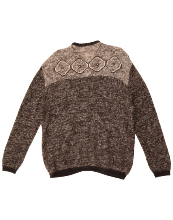 vintage Femme Cardigan surdimensionné Pull IT 48 XL Gris Fair Isle Mohair