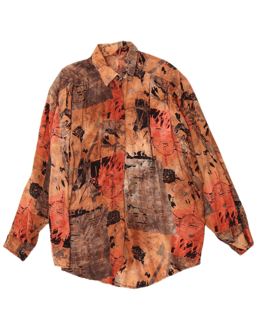 vintage Femme Motif Abstrait Chemise EU 44 XL Rayonne Brune