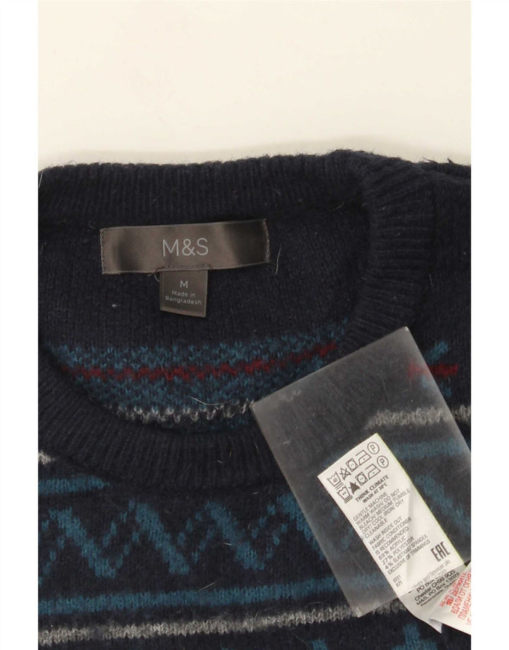 Marks & Spencer Pull à col rond pour homme Bleu marine moyen Fair Isle