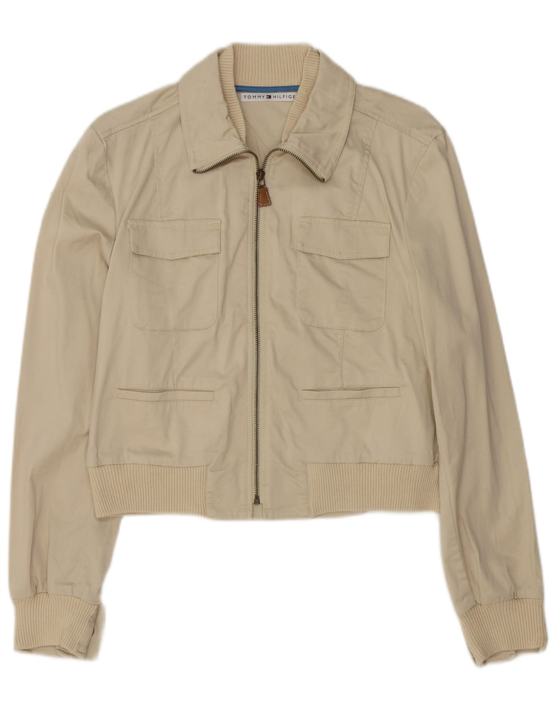 Tommy Hilfiger Veste Bomber Courte Femme UK 16 Grand Coton Beige